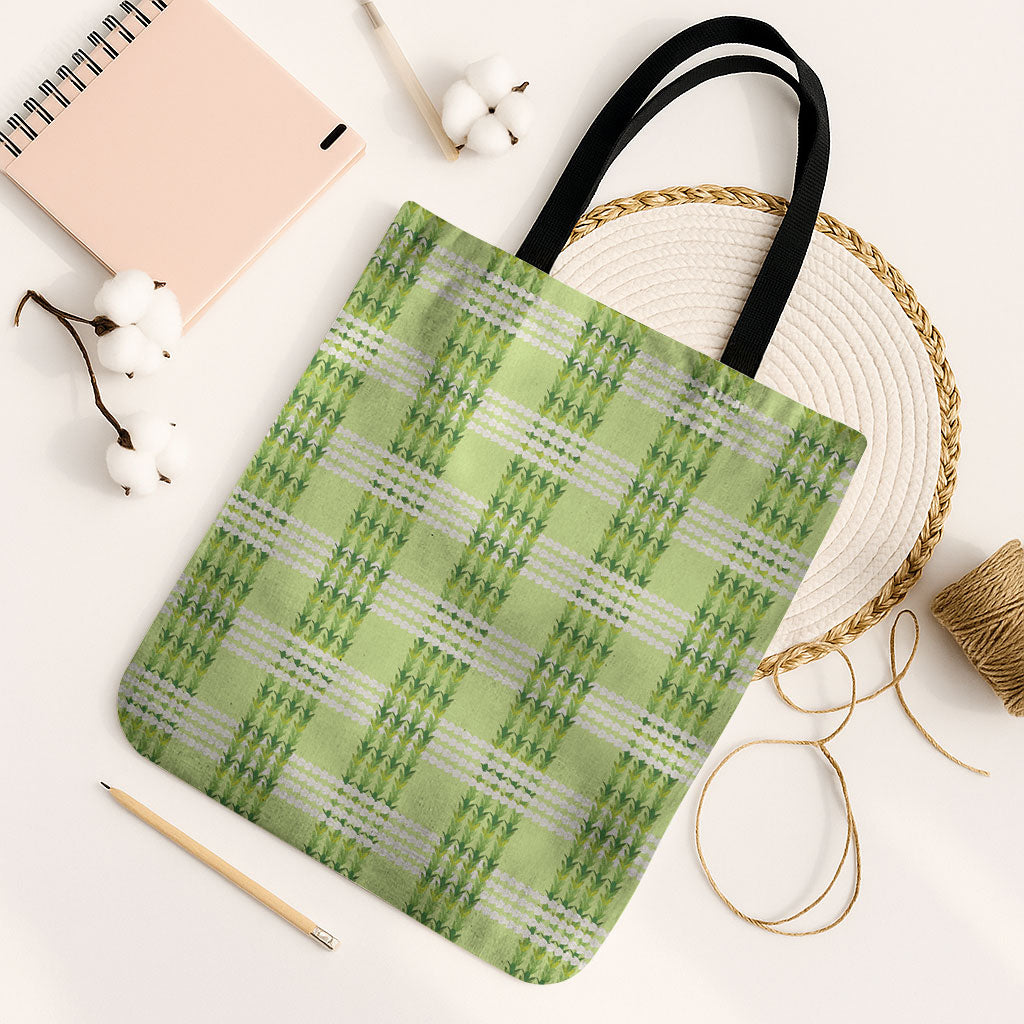 Aloha Hawaii Pakalana Pikake Lei Tote Bag Palaka Inspired Hawaiian-plaid Pastel Green