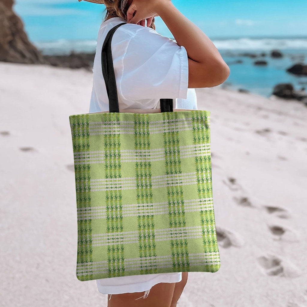 Aloha Hawaii Pakalana Pikake Lei Tote Bag Palaka Inspired Hawaiian-plaid Pastel Green