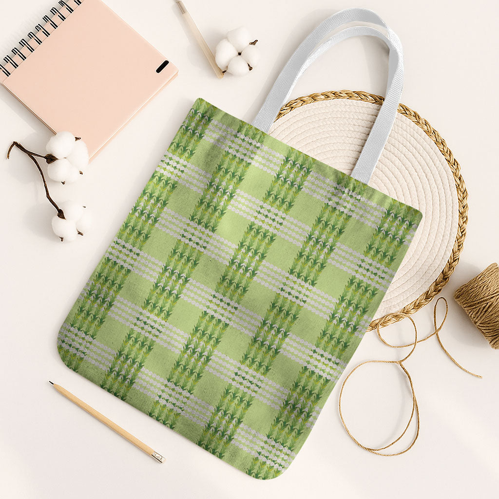 Aloha Hawaii Pakalana Pikake Lei Tote Bag Palaka Inspired Hawaiian-plaid Pastel Green