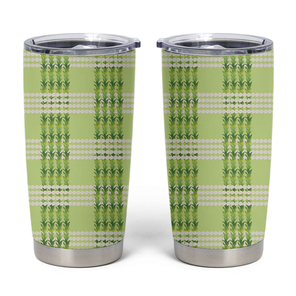 Aloha Hawaii Pakalana Pikake Lei Tumbler Cup Palaka Inspired Hawaiian-plaid Pastel Green