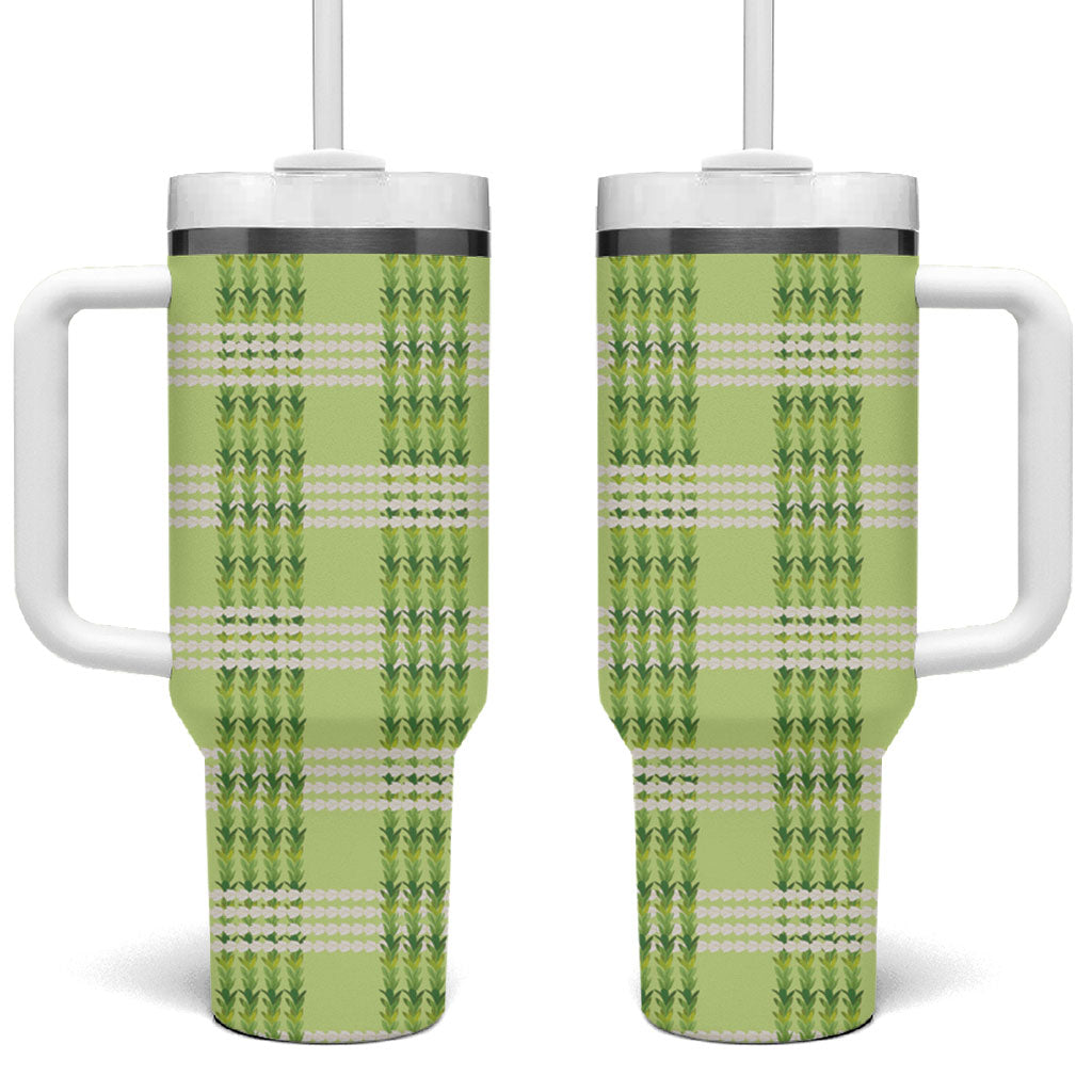 Aloha Hawaii Pakalana Pikake Lei Tumbler With Handle Palaka Inspired Hawaiian-plaid Pastel Green