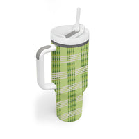 Aloha Hawaii Pakalana Pikake Lei Tumbler With Handle Palaka Inspired Hawaiian-plaid Pastel Green
