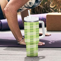 Aloha Hawaii Pakalana Pikake Lei Tumbler With Handle Palaka Inspired Hawaiian-plaid Pastel Green
