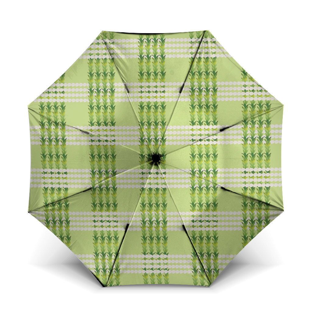 Aloha Hawaii Pakalana Pikake Lei Umbrella Palaka Inspired Hawaiian-plaid Pastel Green