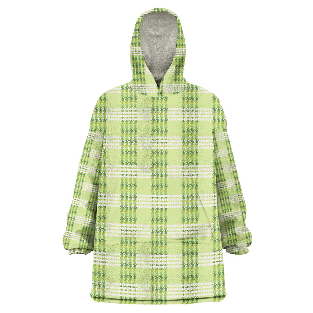 Aloha Hawaii Pakalana Pikake Lei Wearable Blanket Hoodie Palaka Inspired Hawaiian-plaid Pastel Green
