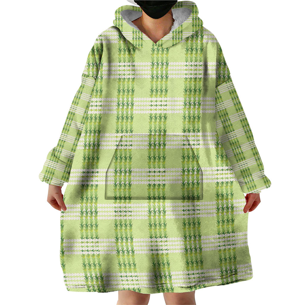Aloha Hawaii Pakalana Pikake Lei Wearable Blanket Hoodie Palaka Inspired Hawaiian-plaid Pastel Green