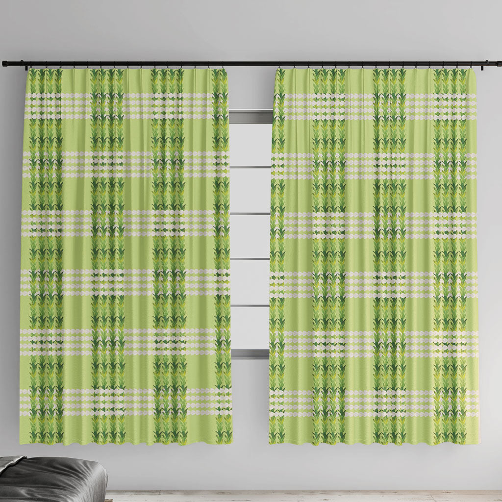 Aloha Hawaii Pakalana Pikake Lei Window Curtain Palaka Inspired Hawaiian-plaid Pastel Green