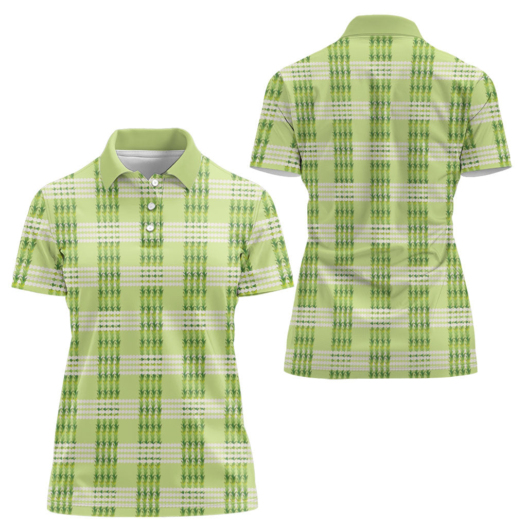Aloha Hawaii Pakalana Pikake Lei Women Polo Shirt Palaka Inspired Hawaiian-plaid Pastel Green