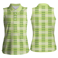Aloha Hawaii Pakalana Pikake Lei Women Sleeveless Polo Shirt Palaka Inspired Hawaiian-plaid Pastel Green