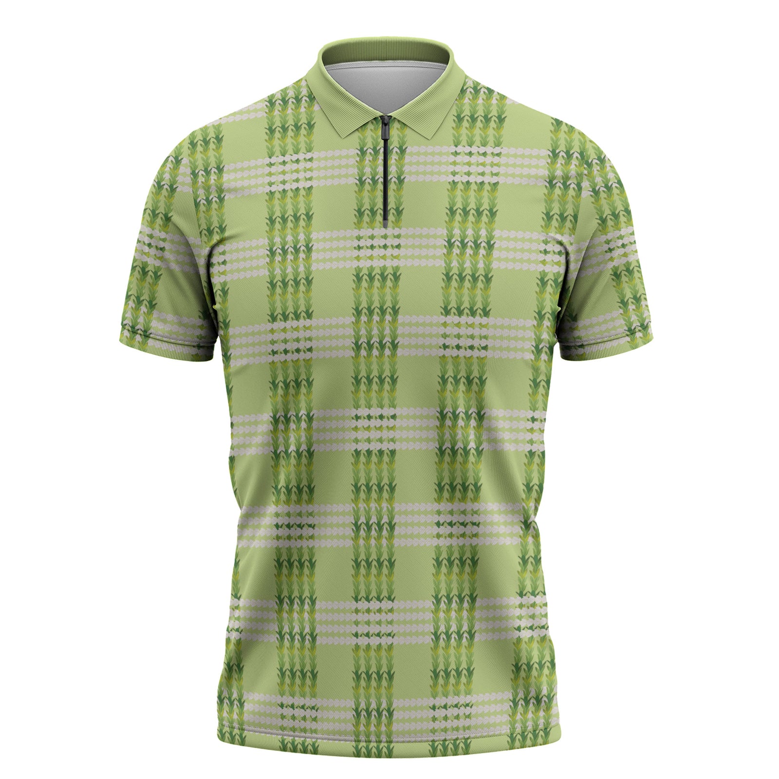 Aloha Hawaii Pakalana Pikake Lei Zipper Polo Shirt Palaka Inspired Hawaiian-plaid Pastel Green LT14 Green - Polynesian Pride