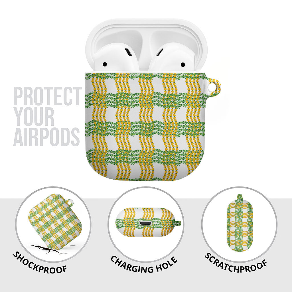 Aloha Hawaii Ilima Maile Lei AirPods Case Palaka Inspired Hawaiian-plaid White