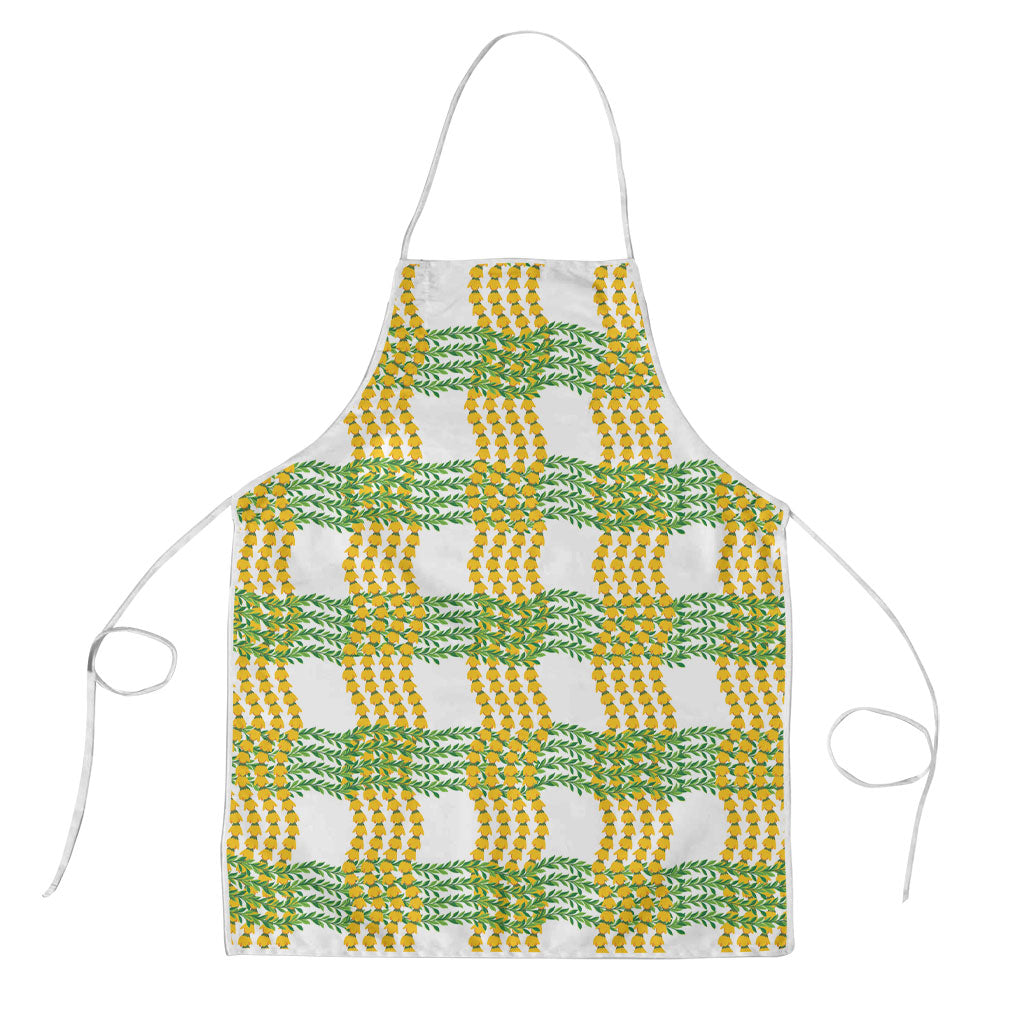Aloha Hawaii Ilima Maile Lei Apron Palaka Inspired Hawaiian-plaid White