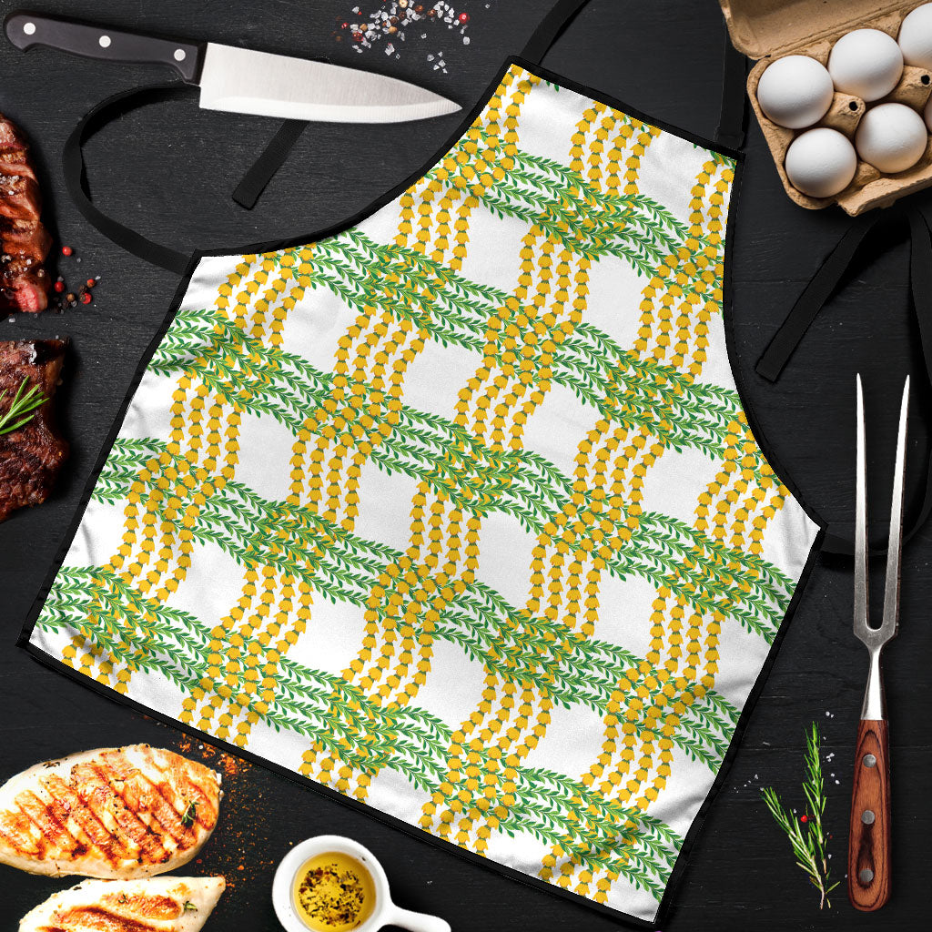 Aloha Hawaii Ilima Maile Lei Apron Palaka Inspired Hawaiian-plaid White