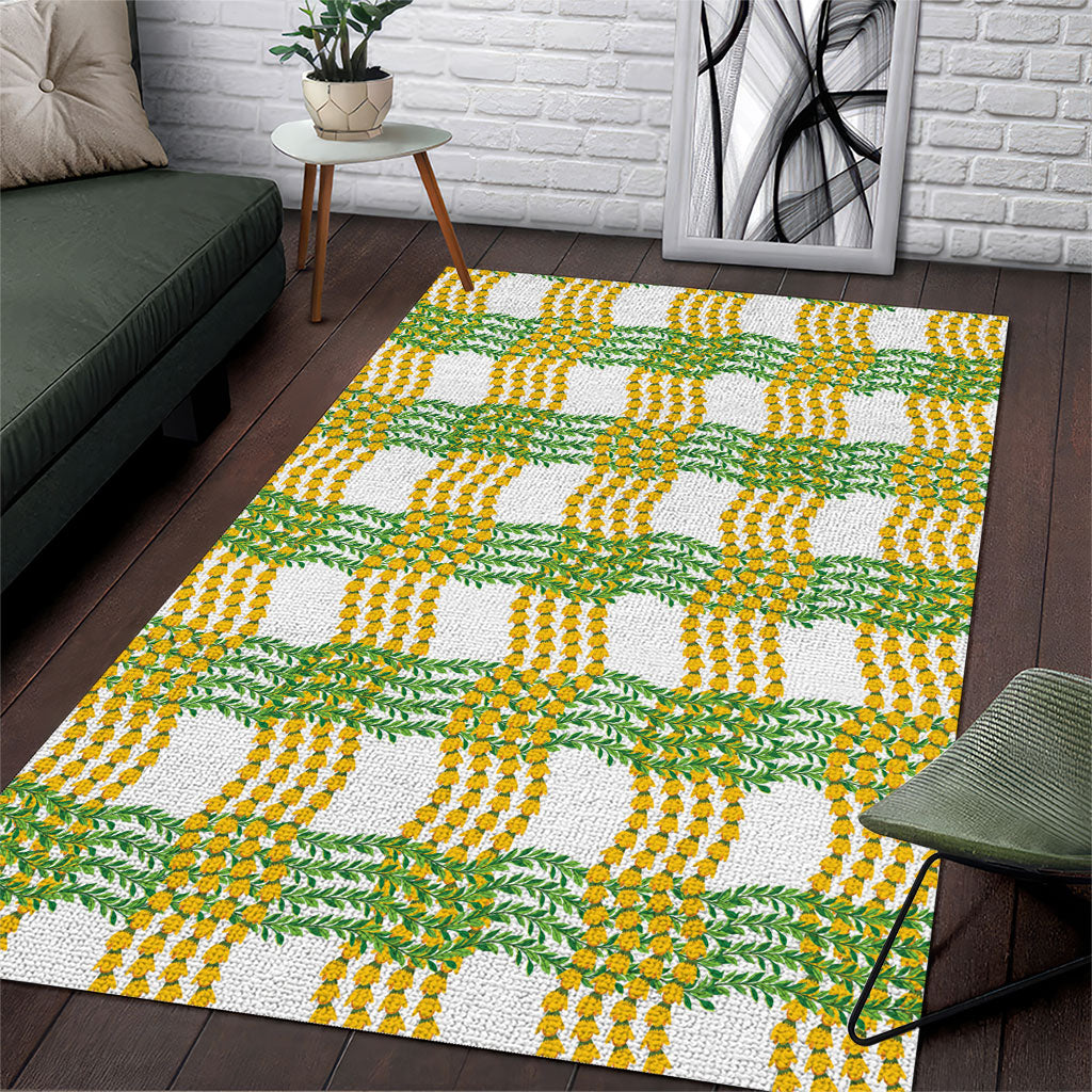 Aloha Hawaii Ilima Maile Lei Area Rug Palaka Inspired Hawaiian-plaid White LT14 White - Polynesian Pride