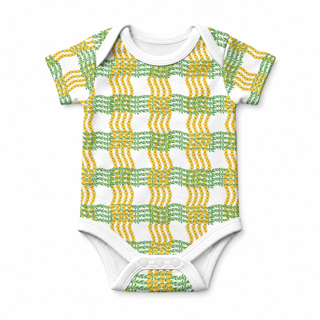 Aloha Hawaii Ilima Maile Lei Baby Onesie Palaka Inspired Hawaiian-plaid White LT14 White - Polynesian Pride