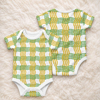 Aloha Hawaii Ilima Maile Lei Baby Onesie Palaka Inspired Hawaiian-plaid White