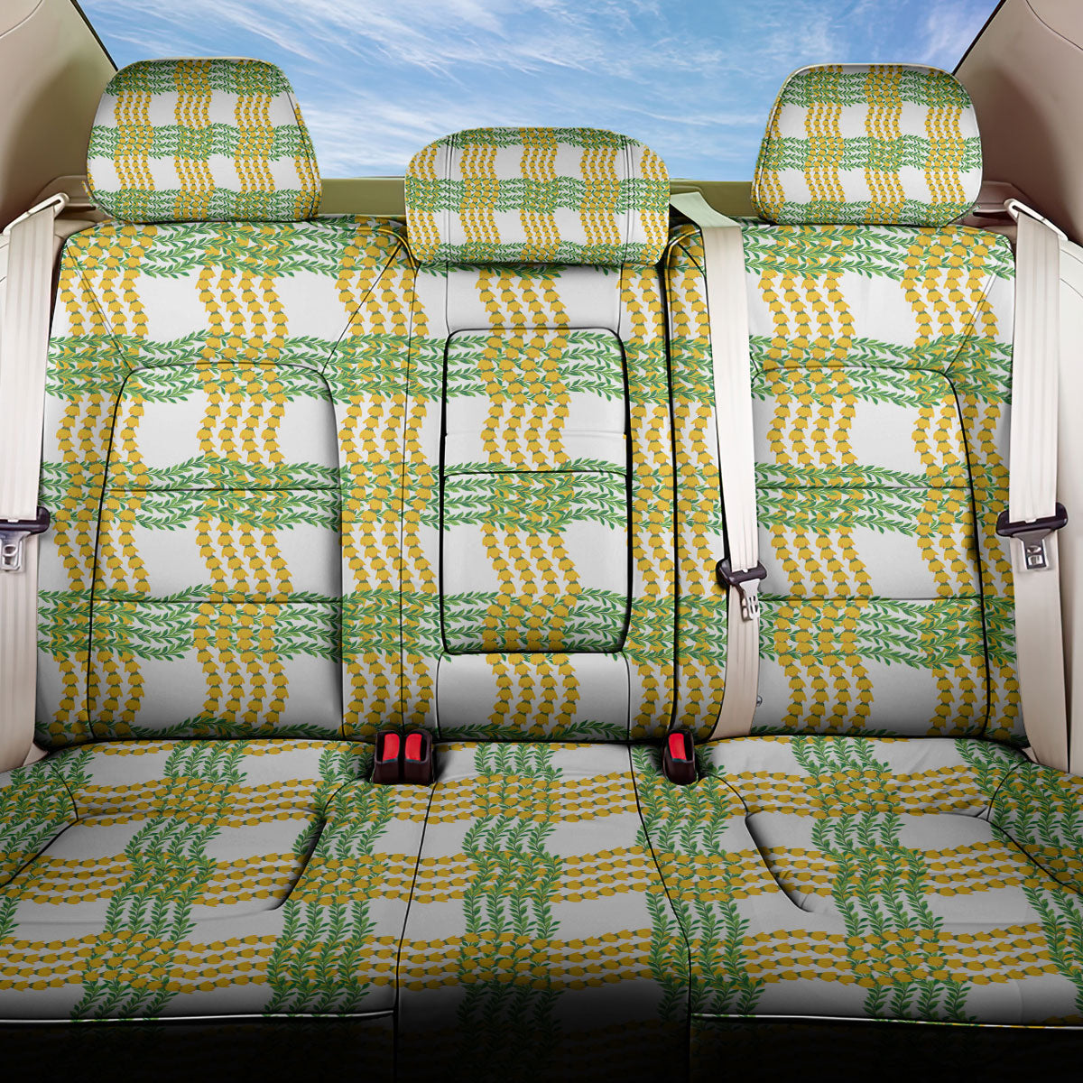 Aloha Hawaii Ilima Maile Lei Back Car Seat Cover Palaka Inspired Hawaiian-plaid White LT14 One Size White - Polynesian Pride