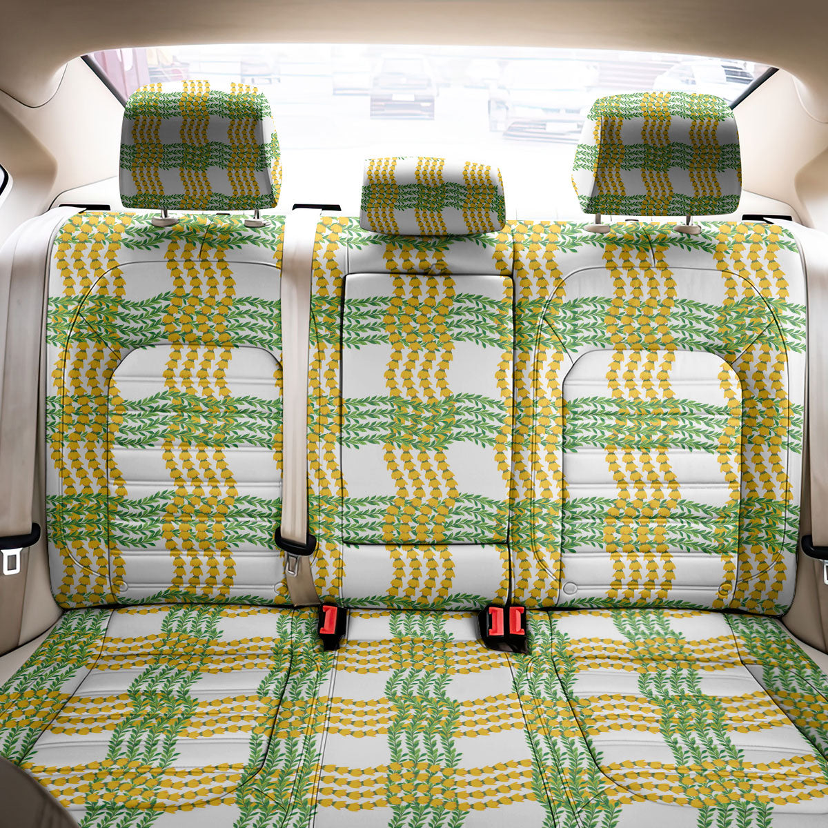 Aloha Hawaii Ilima Maile Lei Back Car Seat Cover Palaka Inspired Hawaiian-plaid White