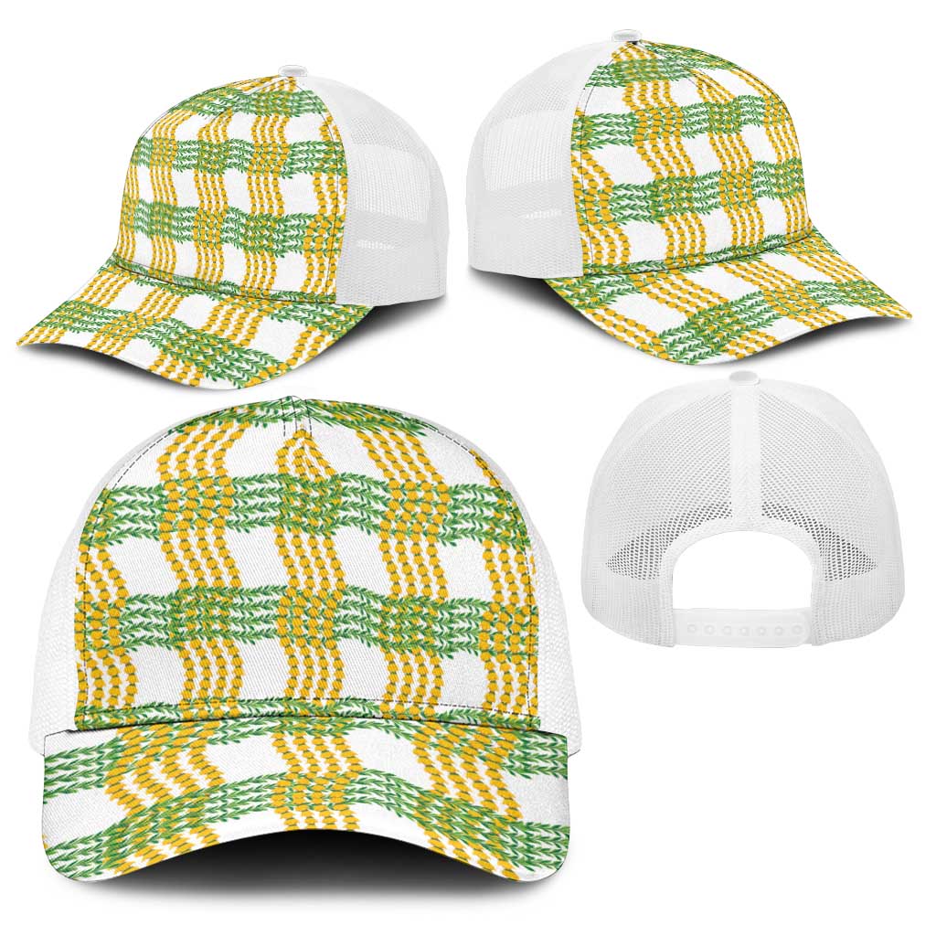 Aloha Hawaii Ilima Maile Lei Baseball Net Cap Palaka Inspired Hawaiian-plaid White