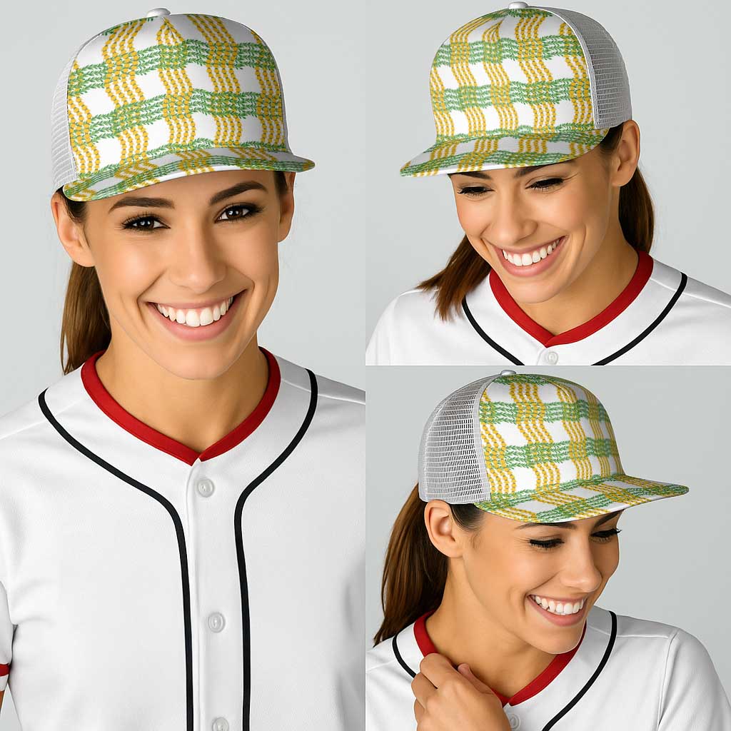 Aloha Hawaii Ilima Maile Lei Baseball Net Cap Palaka Inspired Hawaiian-plaid White