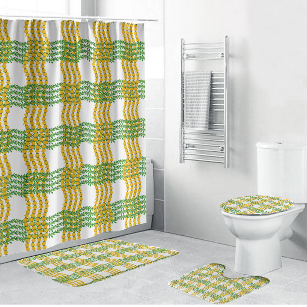 Aloha Hawaii Ilima Maile Lei Bathroom Set Palaka Inspired Hawaiian-plaid White