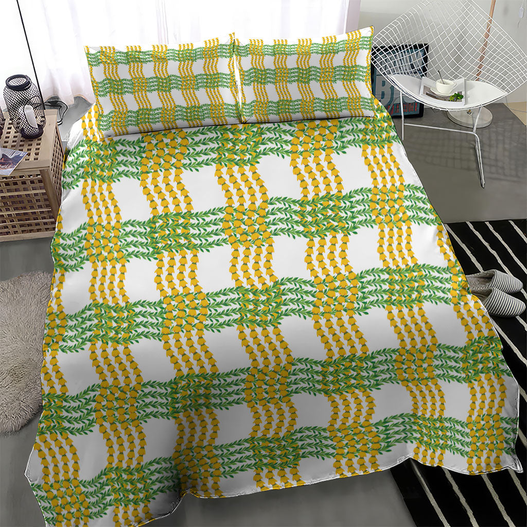 Aloha Hawaii Ilima Maile Lei Bedding Set Palaka Inspired Hawaiian-plaid White