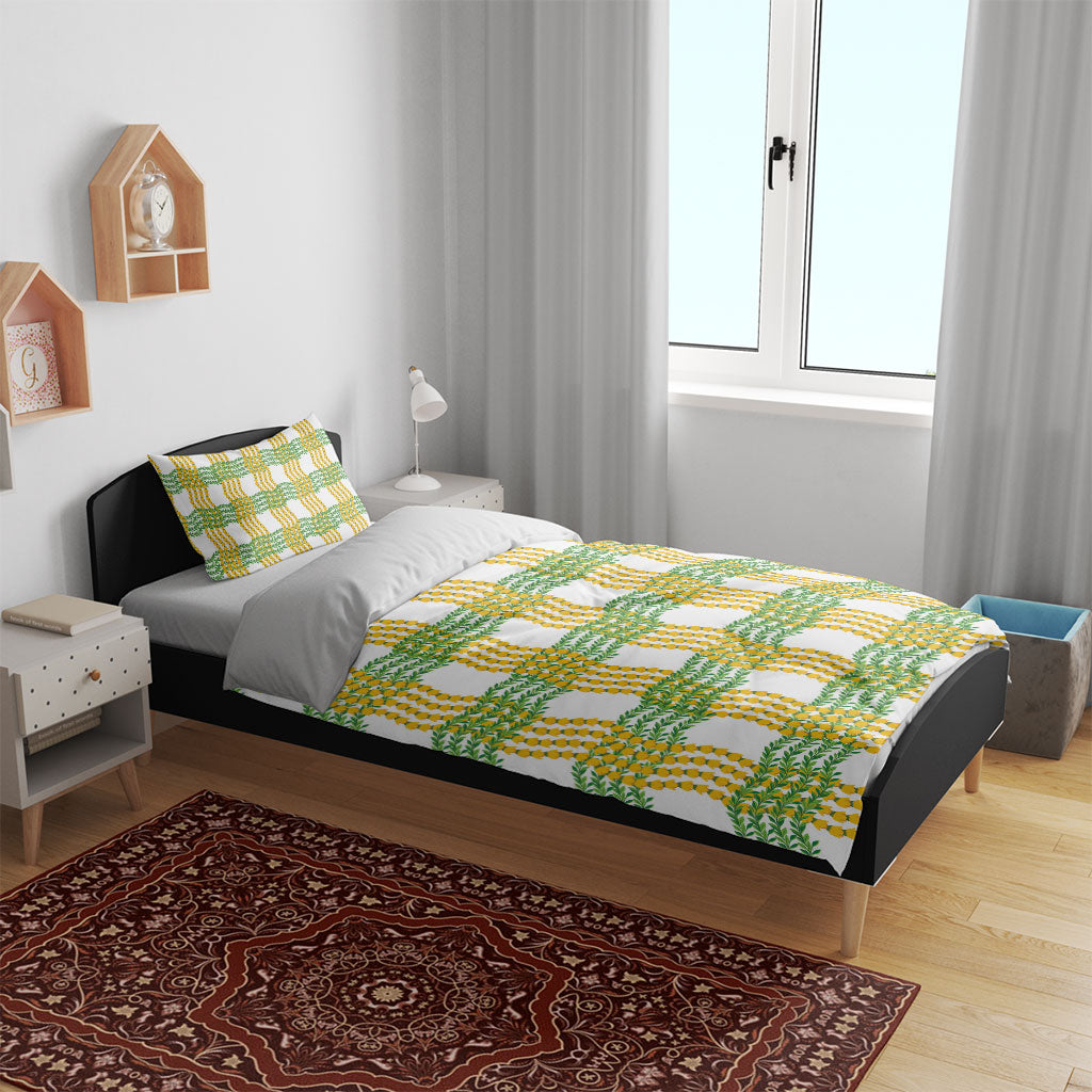 Aloha Hawaii Ilima Maile Lei Bedding Set Palaka Inspired Hawaiian-plaid White