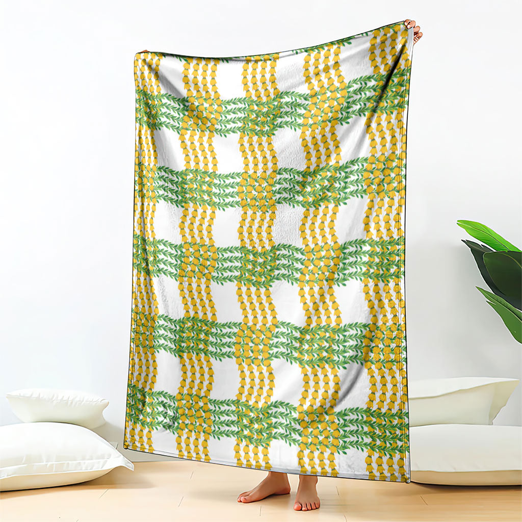 Aloha Hawaii Ilima Maile Lei Blanket Palaka Inspired Hawaiian-plaid White