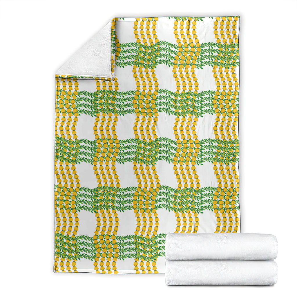 Aloha Hawaii Ilima Maile Lei Blanket Palaka Inspired Hawaiian-plaid White
