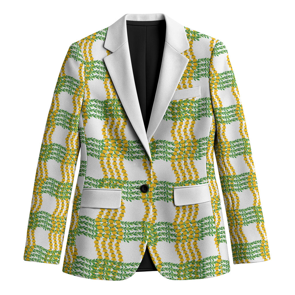 Aloha Hawaii Ilima Maile Lei Blazer Palaka Inspired Hawaiian-plaid White LT14 Unisex White - Polynesian Pride