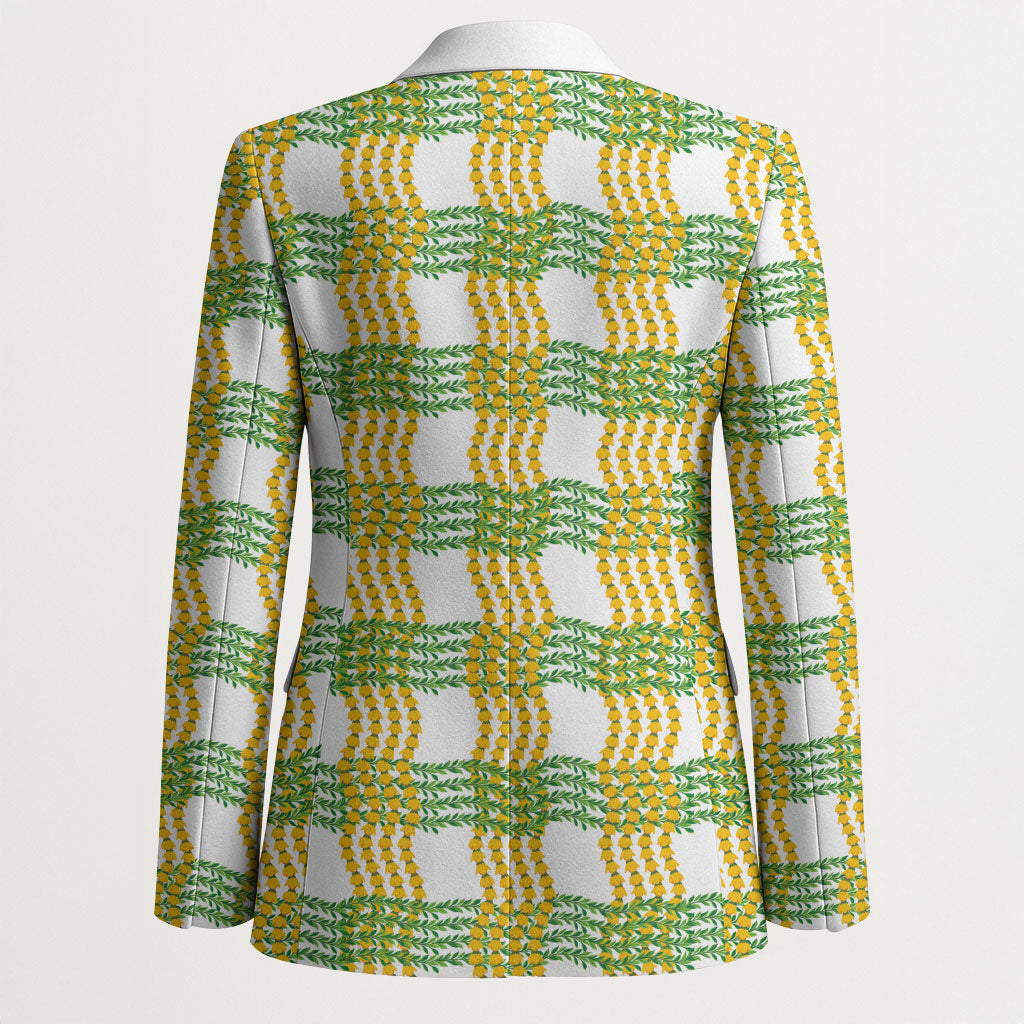 Aloha Hawaii Ilima Maile Lei Blazer Palaka Inspired Hawaiian-plaid White