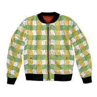 Aloha Hawaii Ilima Maile Lei Bomber Jacket Palaka Inspired Hawaiian-plaid White