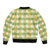 Aloha Hawaii Ilima Maile Lei Bomber Jacket Palaka Inspired Hawaiian-plaid White