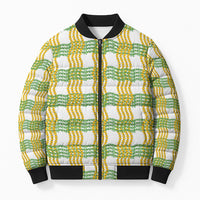 Aloha Hawaii Ilima Maile Lei Bomber Puffer Jacket Palaka Inspired Hawaiian-plaid White