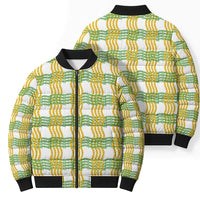 Aloha Hawaii Ilima Maile Lei Bomber Puffer Jacket Palaka Inspired Hawaiian-plaid White
