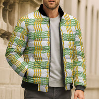 Aloha Hawaii Ilima Maile Lei Bomber Puffer Jacket Palaka Inspired Hawaiian-plaid White