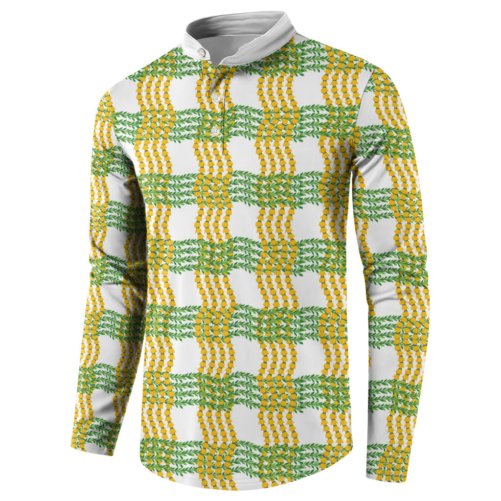 Aloha Hawaii Ilima Maile Lei Button Sweatshirt Palaka Inspired Hawaiian-plaid White