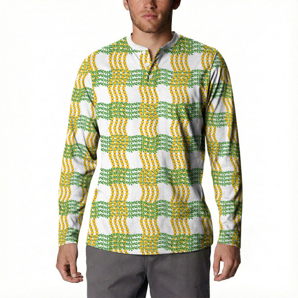 Aloha Hawaii Ilima Maile Lei Button Sweatshirt Palaka Inspired Hawaiian-plaid White