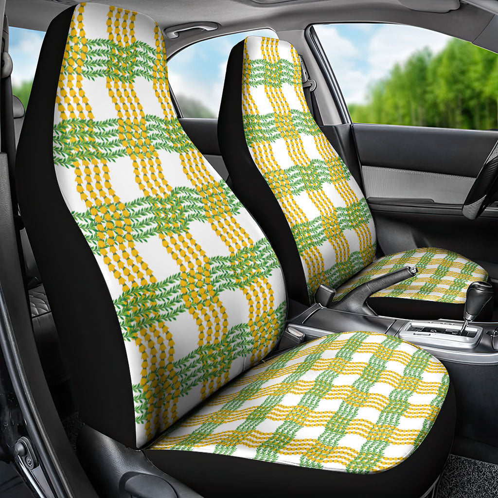 Aloha Hawaii Ilima Maile Lei Car Seat Cover Palaka Inspired Hawaiian-plaid White