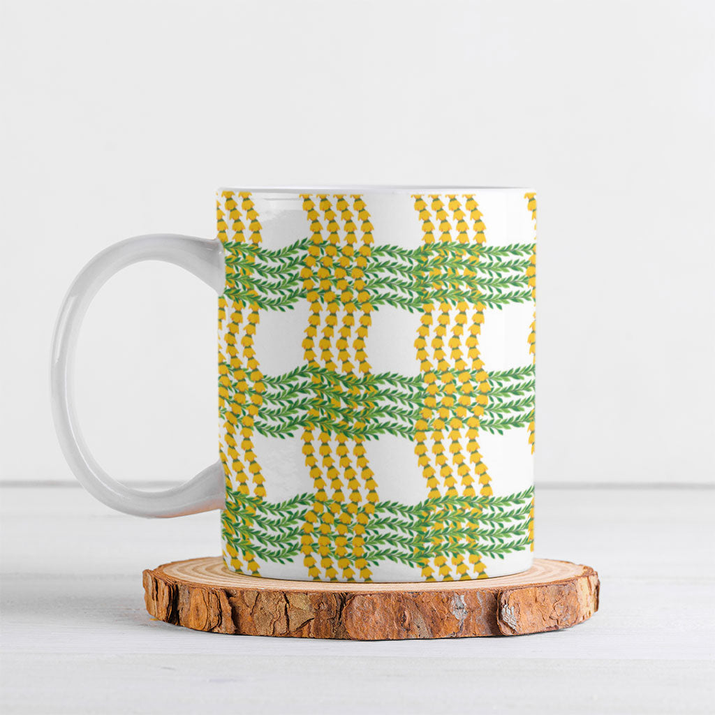 Aloha Hawaii Ilima Maile Lei Ceramic Mug Palaka Inspired Hawaiian-plaid White LT14 White - Polynesian Pride