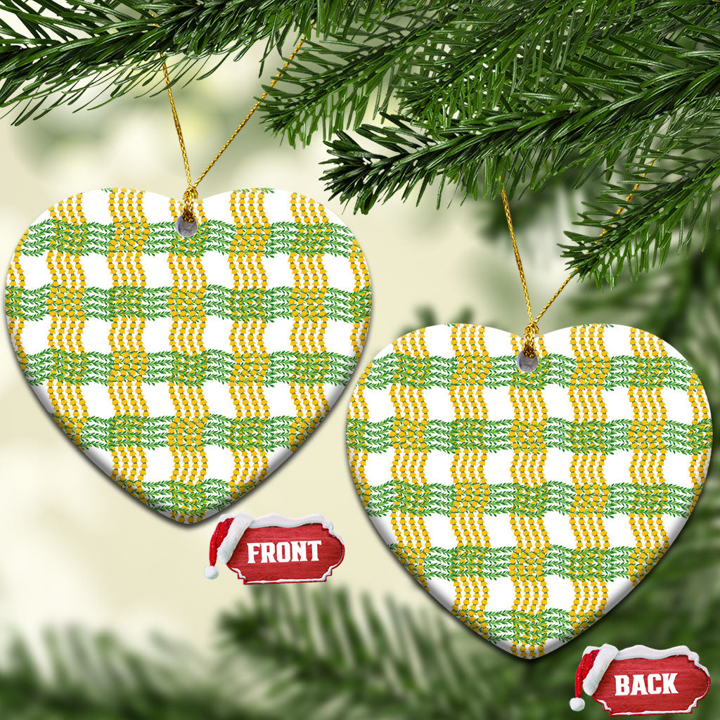 Aloha Hawaii Ilima Maile Lei Ceramic Ornament Palaka Inspired Hawaiian-plaid White