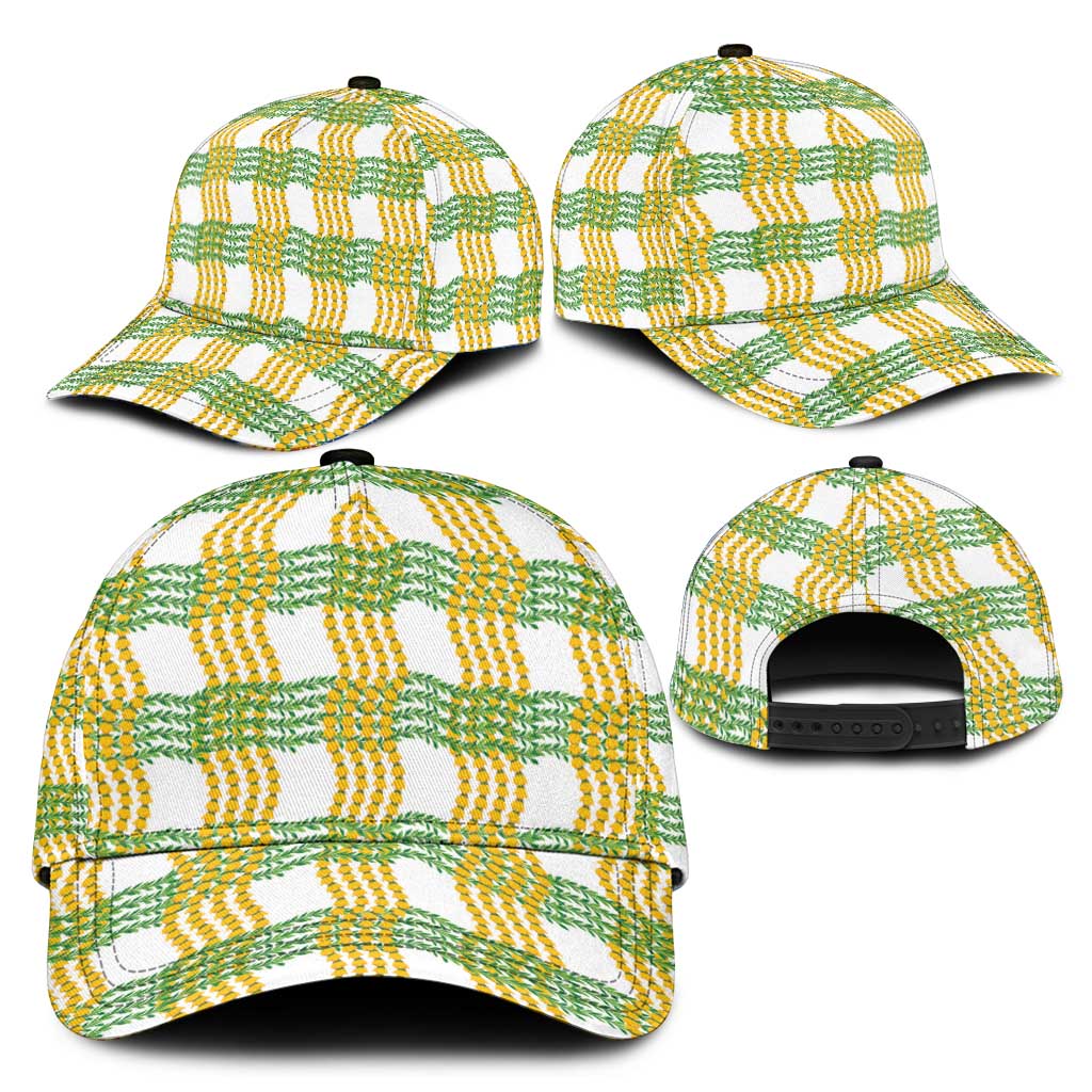 Aloha Hawaii Ilima Maile Lei Classic Cap Palaka Inspired Hawaiian-plaid White