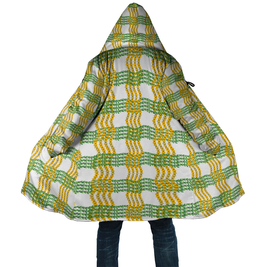 Aloha Hawaii Ilima Maile Lei Cloak Palaka Inspired Hawaiian-plaid White
