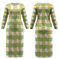 Aloha Hawaii Ilima Maile Lei Couples Matching Long Sleeve Bodycon Dress and Hawaiian Shirt Palaka Inspired Hawaiian-plaid White