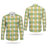Aloha Hawaii Ilima Maile Lei Couples Matching Off Shoulder Short Dress and Long Sleeve Button Shirt Palaka Inspired Hawaiian-plaid White