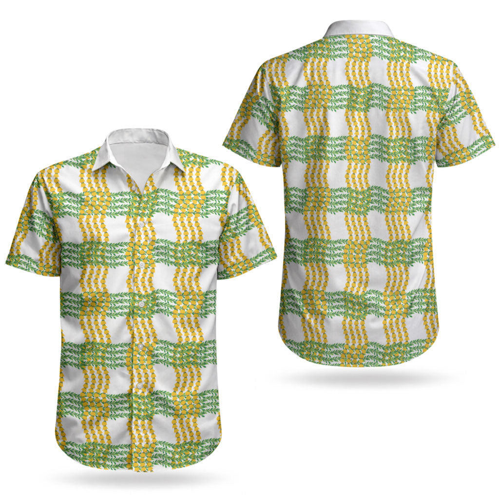 Aloha Hawaii Ilima Maile Lei Couples Matching Off The Shoulder Long Sleeve Dress and Hawaiian Shirt Palaka Inspired Hawaiian-plaid White
