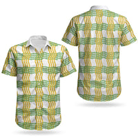 Aloha Hawaii Ilima Maile Lei Couples Matching Off The Shoulder Long Sleeve Dress and Hawaiian Shirt Palaka Inspired Hawaiian-plaid White