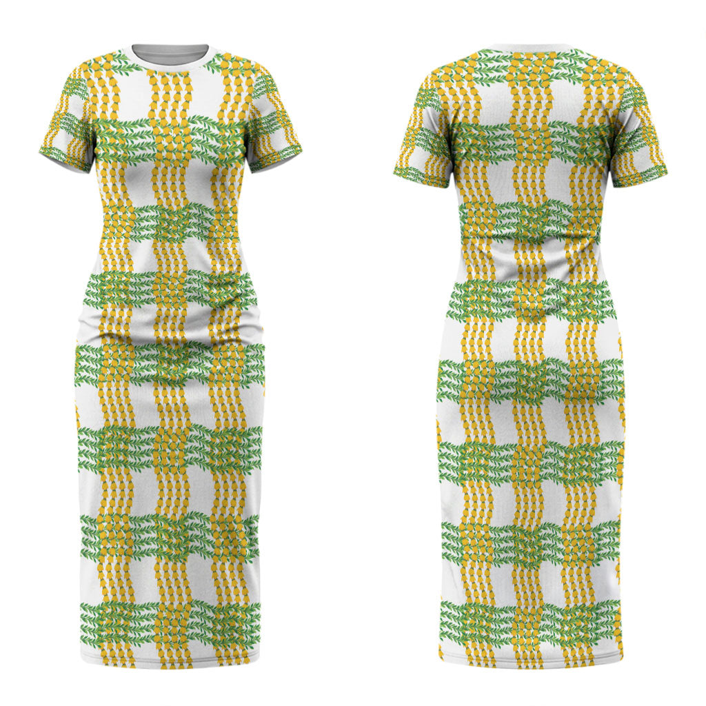 Aloha Hawaii Ilima Maile Lei Couples Matching Short Sleeve Bodycon Dress and Hawaiian Shirt Palaka Inspired Hawaiian-plaid White