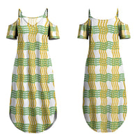 Aloha Hawaii Ilima Maile Lei Couples Matching Summer Maxi Dress and Long Sleeve Button Shirt Palaka Inspired Hawaiian-plaid White