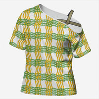 Aloha Hawaii Ilima Maile Lei Cross Shoulder Shirt Palaka Inspired Hawaiian-plaid White